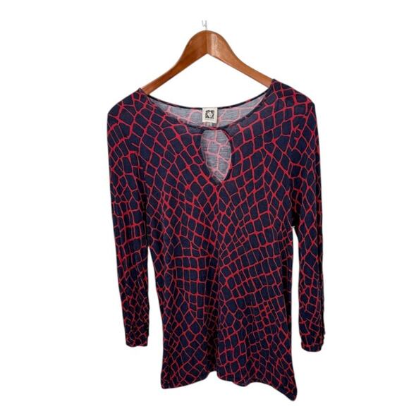 Anne Klein Womens Snake Print Keyhole Neck Long Sleeve Casual Tunic Top M - Picture 1 of 7